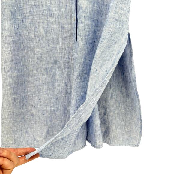 Chico’s Sz 1 Heather Blue Linen Long Line Button Front Side Slit Tunic Shirt - Picture 10 of 16